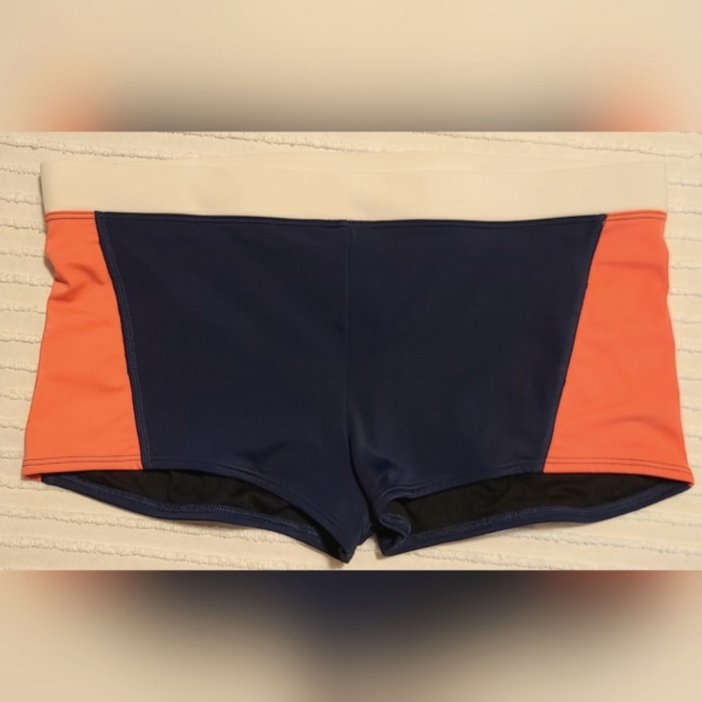 Lands' End Women's Blue, White, & Salmon Boyshort Swim Bottoms